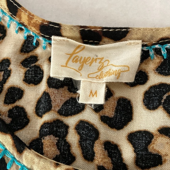 Layerz Clothing Boho top , leopard print with turquoise embroidery, size M - Picture 4 of 7